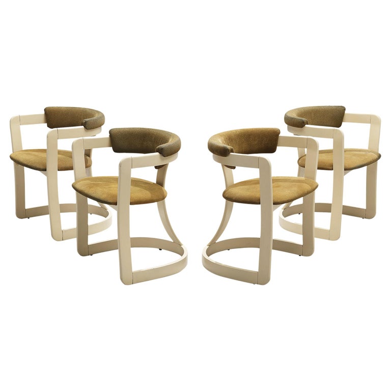 Italian Set of Four Dining Chairs in Brown Upholstery For Sale at 1stDibs