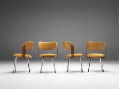 Italian Dining Chairs in Steel and Ocher Yellow Leatherette