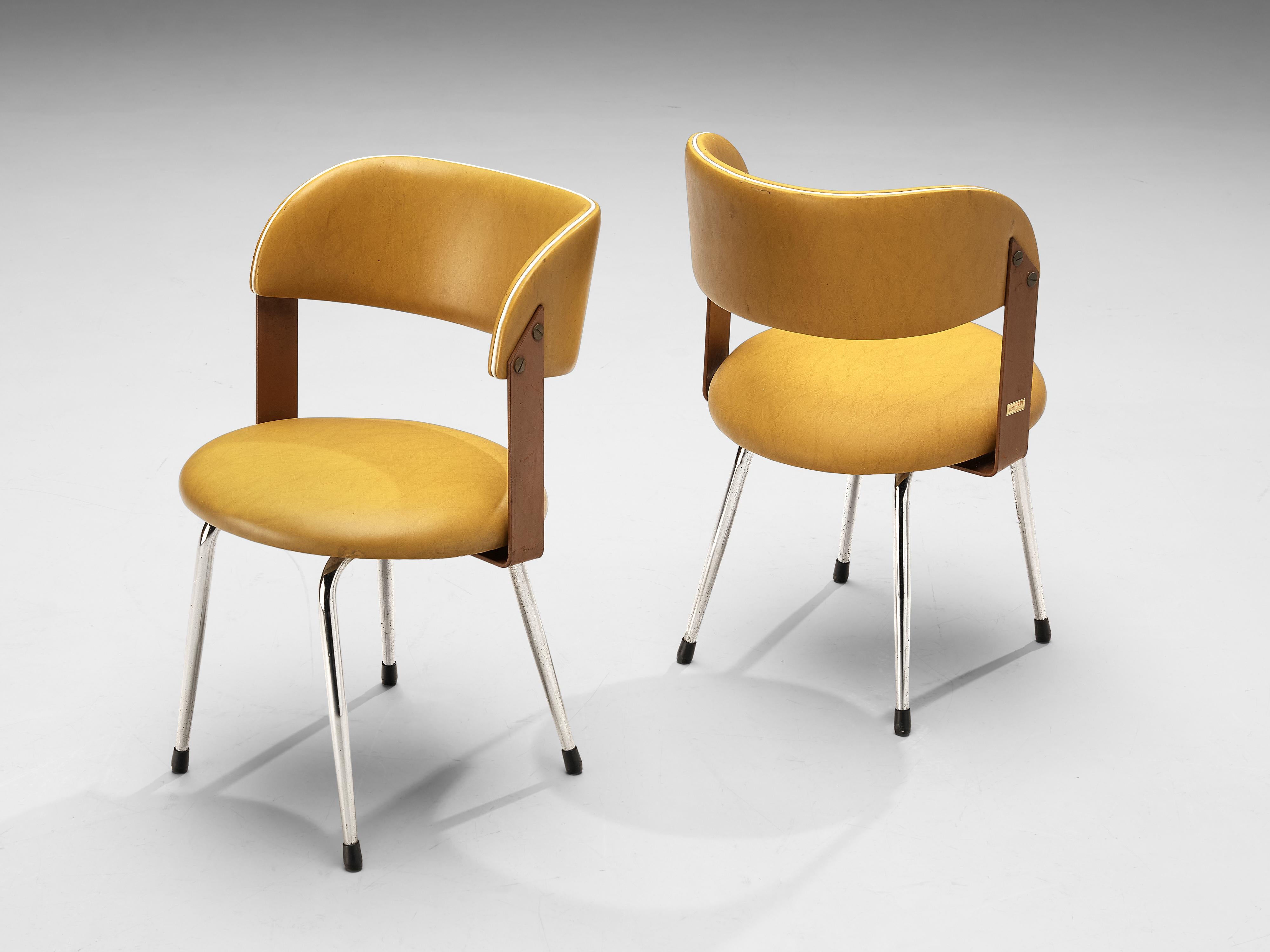Post-Modern Italian Dining Chairs in Steel and Ocher Yellow Leatherette For Sale