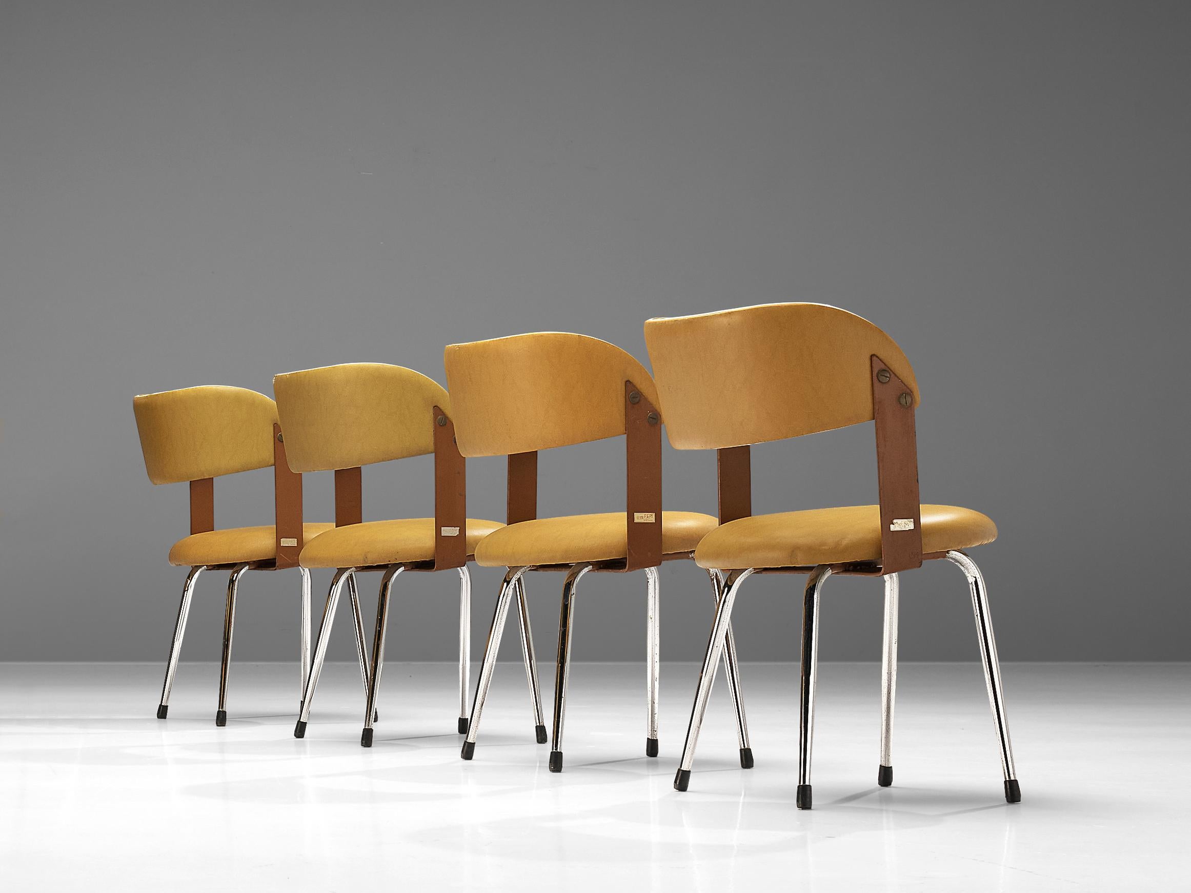Italienische Esszimmerstühle aus Stahl und ockergelbem Leder in Ockergelb im Zustand „Gut“ im Angebot in Waalwijk, NL