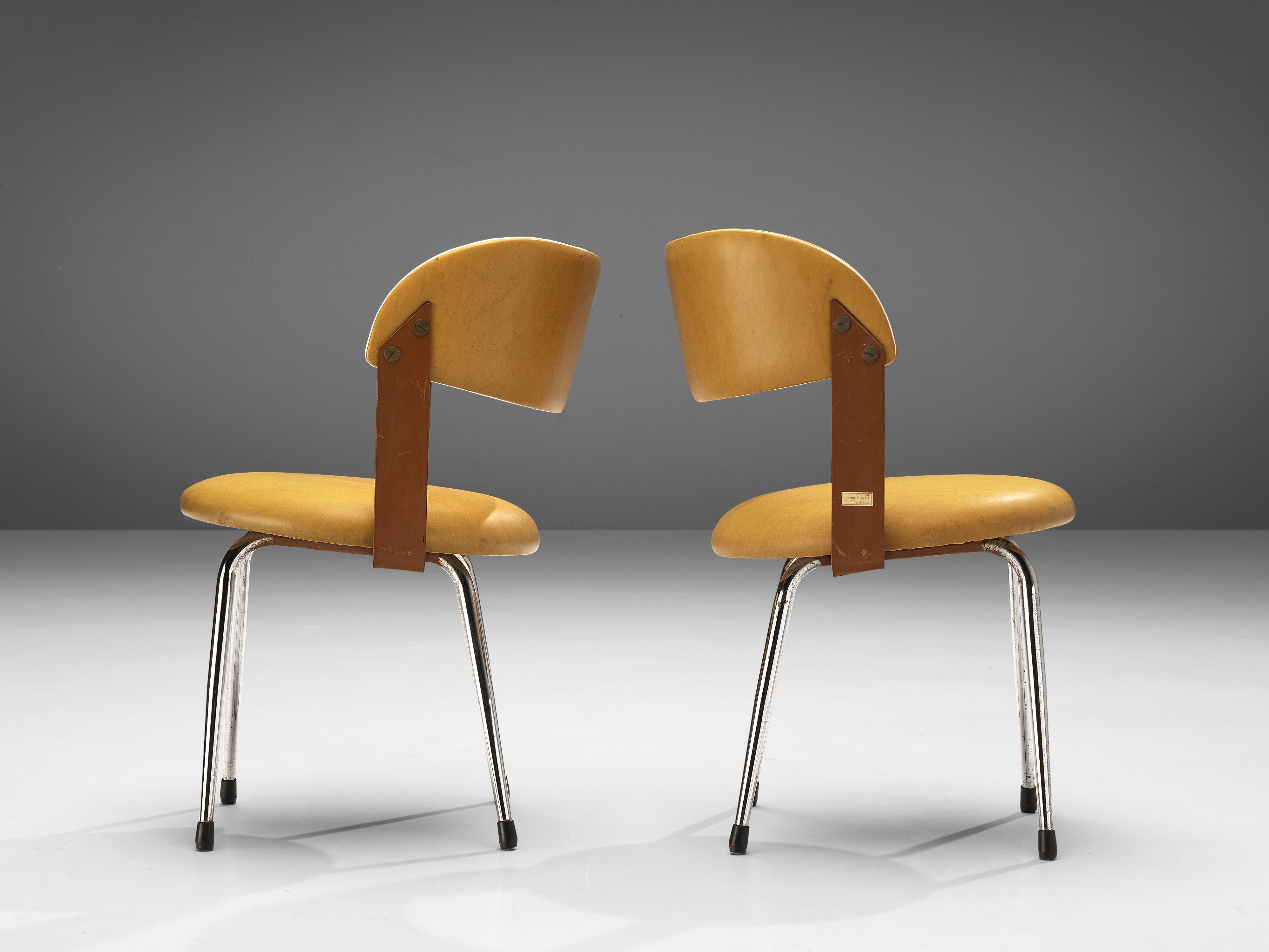 Late 20th Century Italian Dining Chairs in Steel and Ocher Yellow Leatherette For Sale