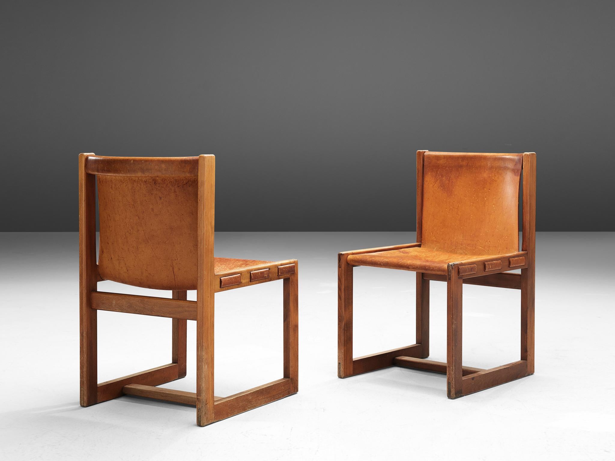 Italian Set of Four Dining Chairs in Patinated Cognac Leather 1