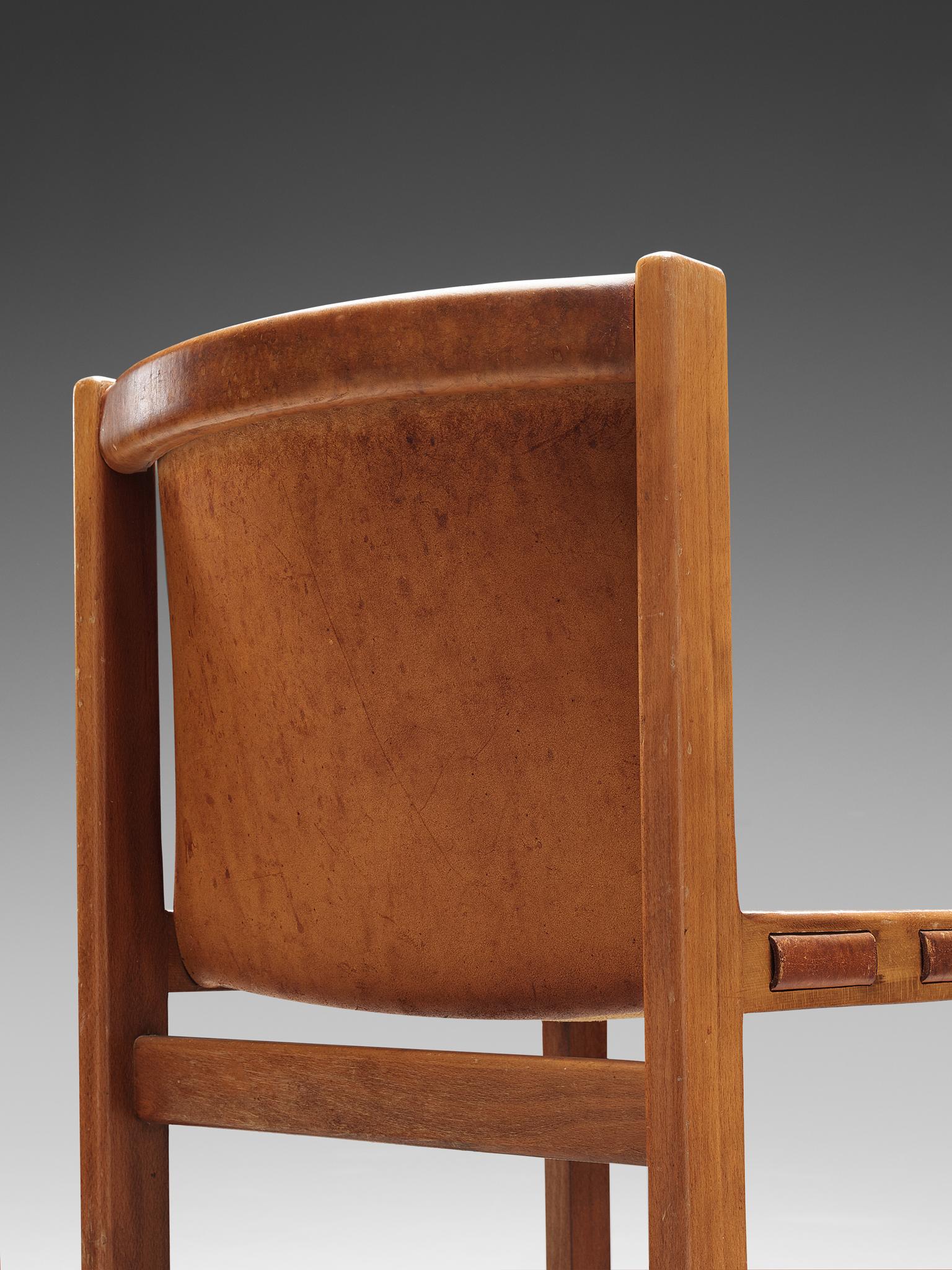 Italian Set of Four Dining Chairs in Patinated Cognac Leather 2