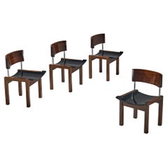 Ensemble italien de quatre chaises de salle à manger en bois et métal