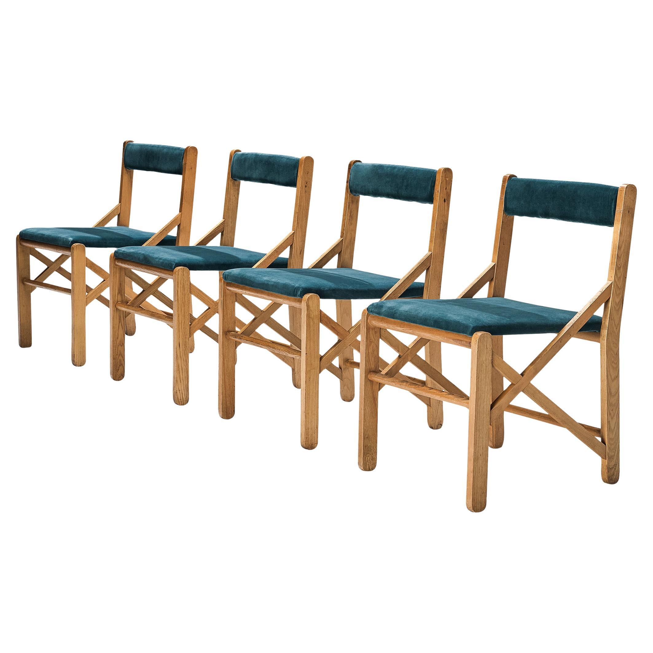 Italian Set of Four Dining Chairs With Structural Frames in Oak  For Sale