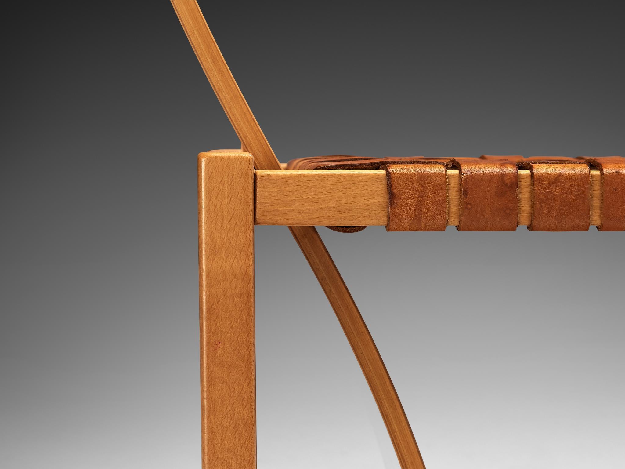Post-Modern Italian Set of Four Dining Chairs with Woven Leather Seats