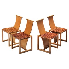 Italian Set of Four Dining Chairs with Woven Leather Seats