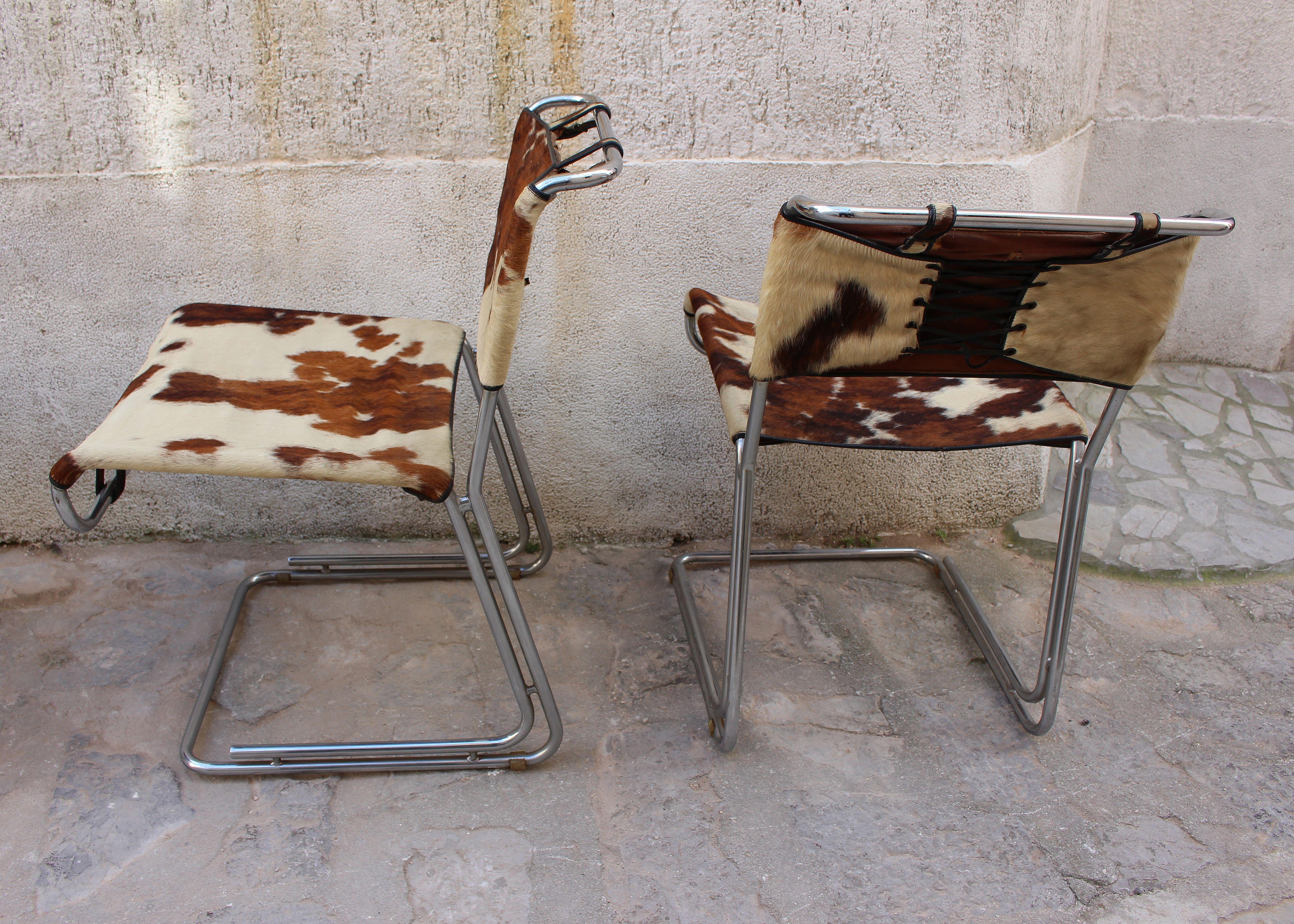 Mid-Century Modern Italian Set of Four Pony Hair Chairs