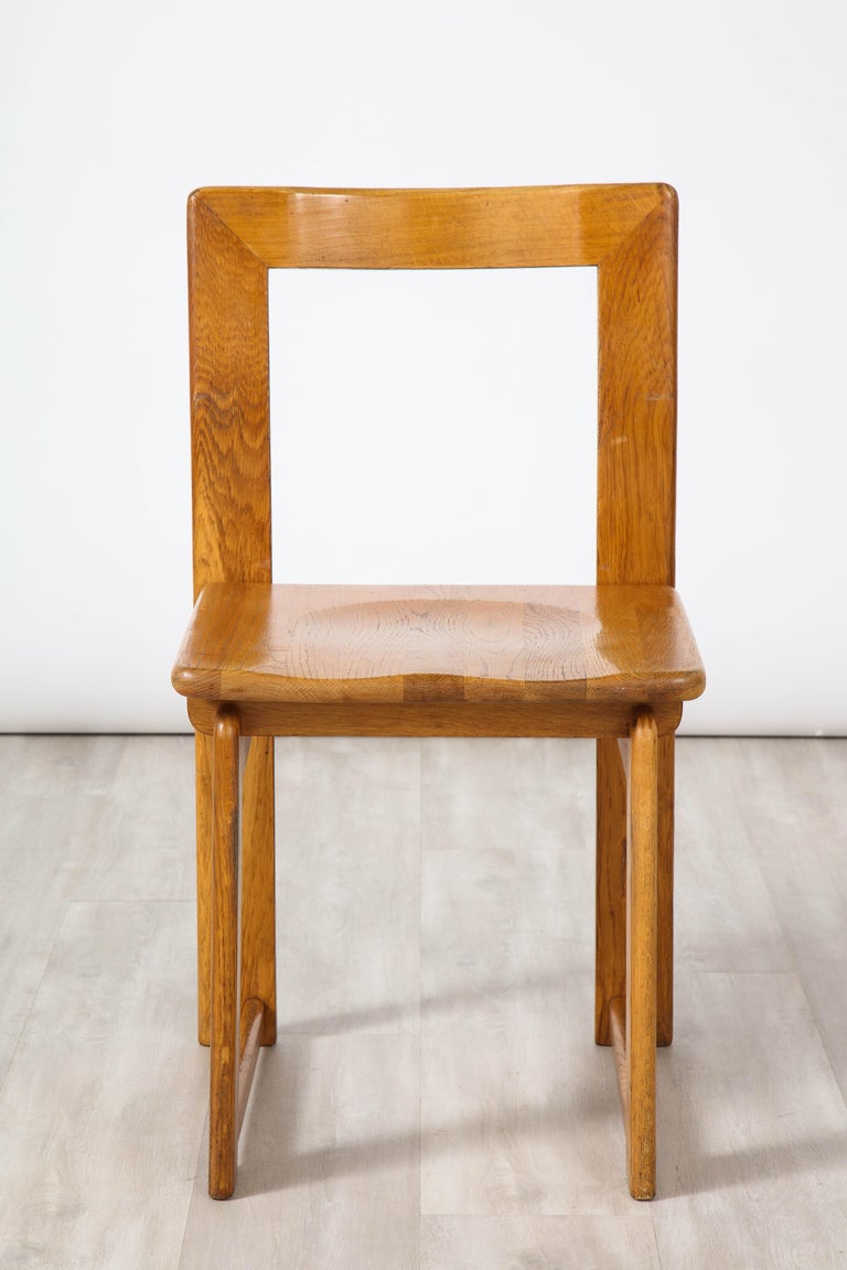 Italian Set of Four Rustic Oak Dining Chairs For Sale at 1stDibs