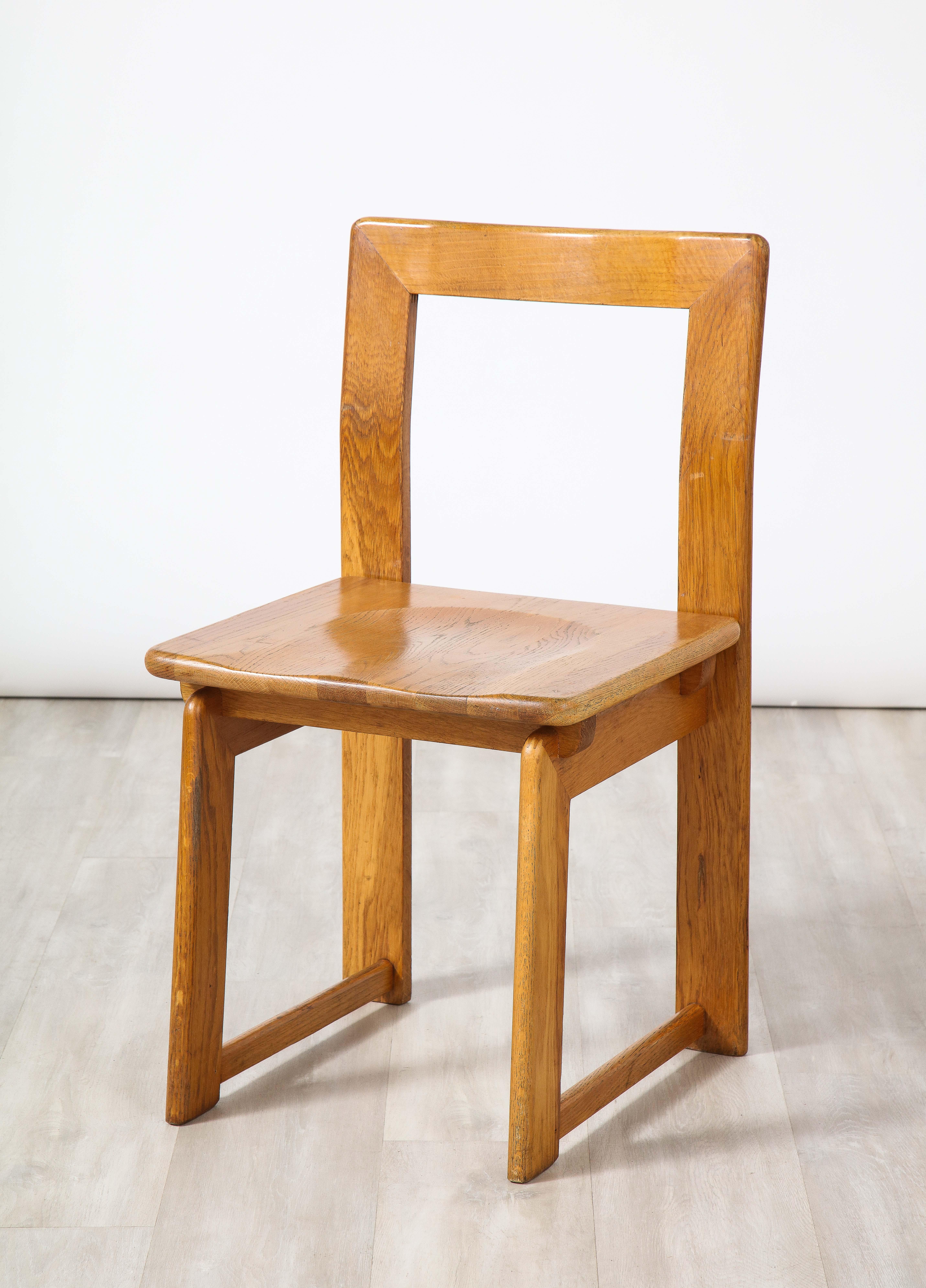 Italian Set of Four Rustic Oak Dining Chairs  For Sale 5