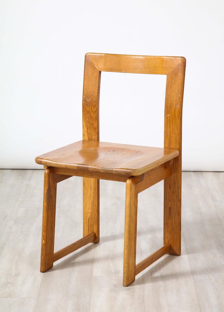 Italian Set of Four Rustic Oak Dining Chairs For Sale at 1stDibs