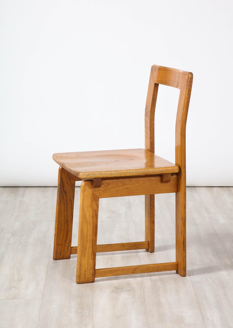 Italian Set of Four Rustic Oak Dining Chairs For Sale at 1stDibs