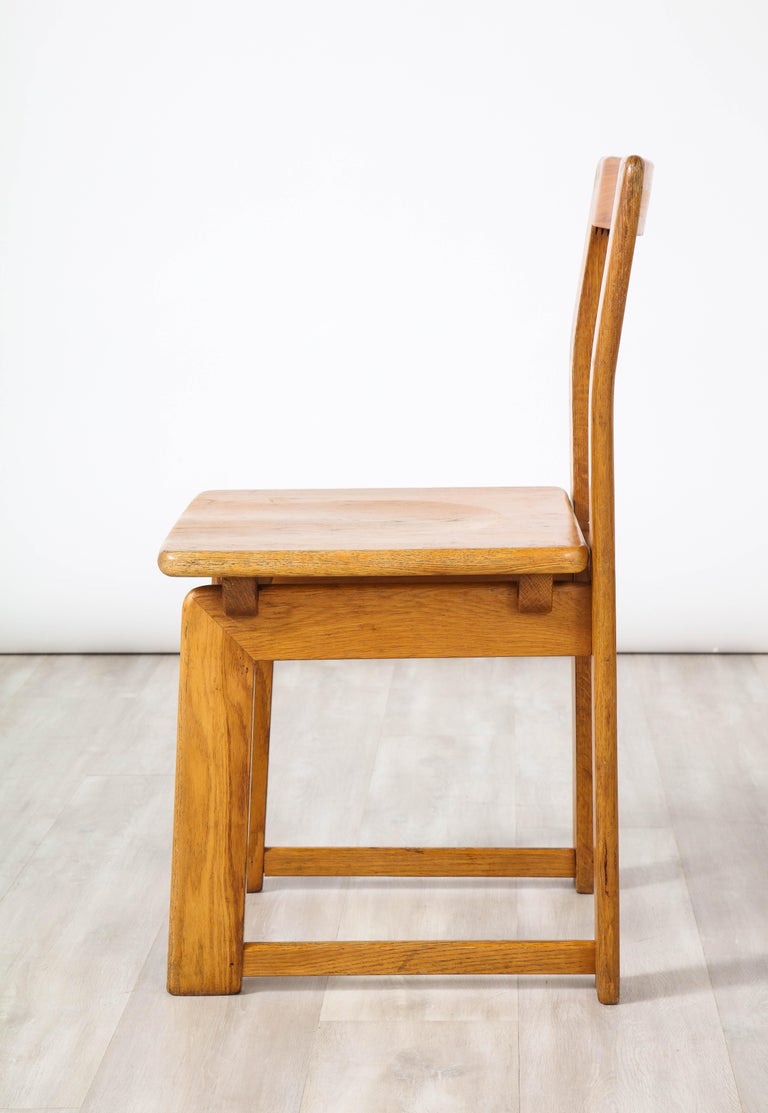 Italian Set of Four Rustic Oak Dining Chairs For Sale at 1stDibs