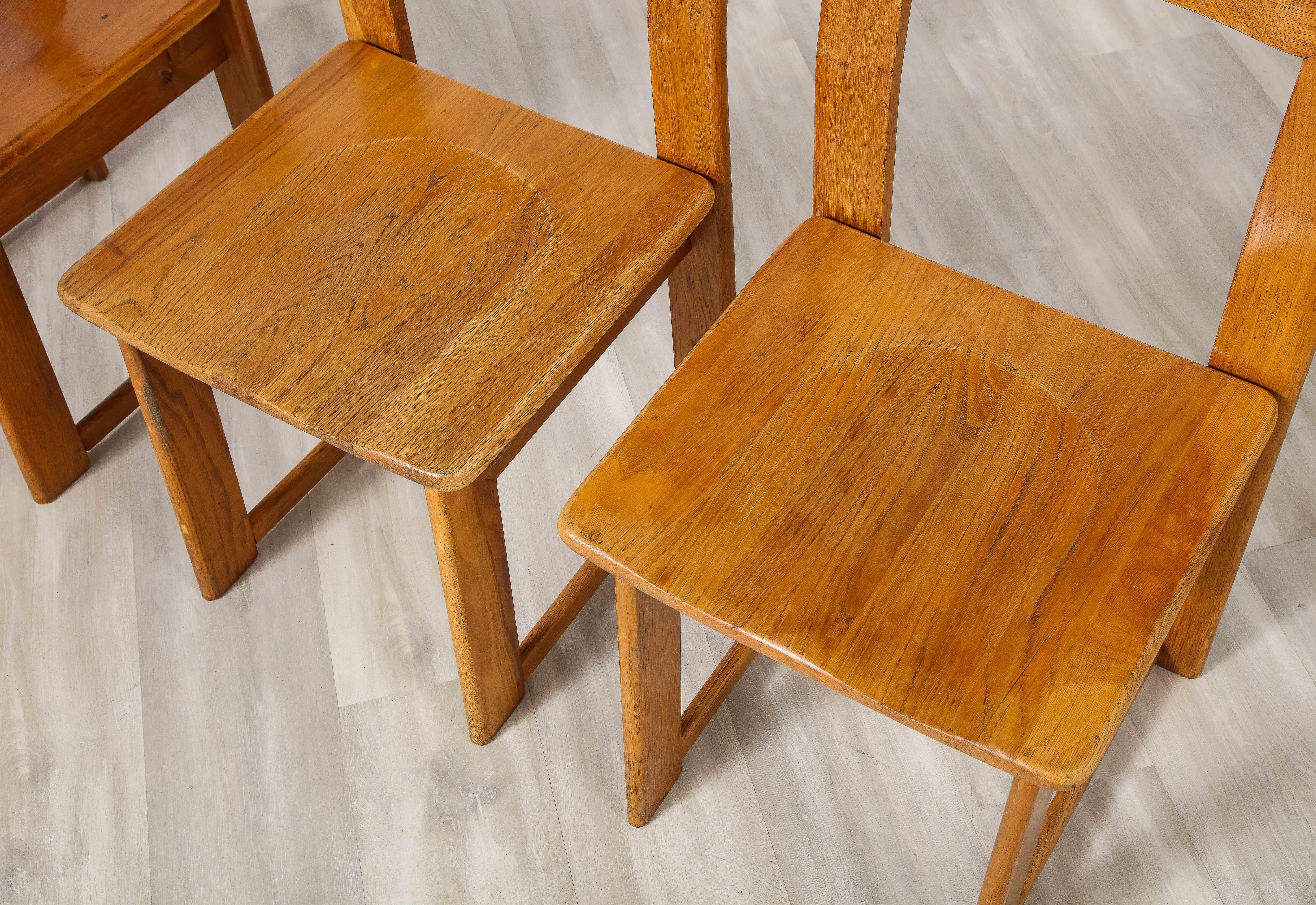 Mid-20th Century Italian Set of Four Rustic Oak Dining Chairs  For Sale