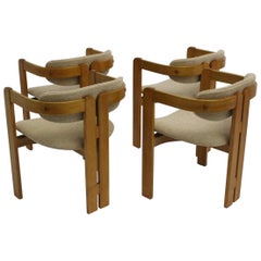 Italian Set of Four Vintage Brown Ash Dining Chairs 1970s