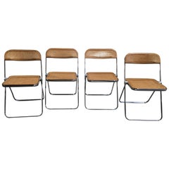 Italian Set of Four Woven Wicker and Wood Giancarlo Piretti 
Plia
 Chairs