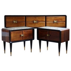 Italian Set of Furniture, Sideboard and Nightstands, Vittorio Dassi Style, 1950s
