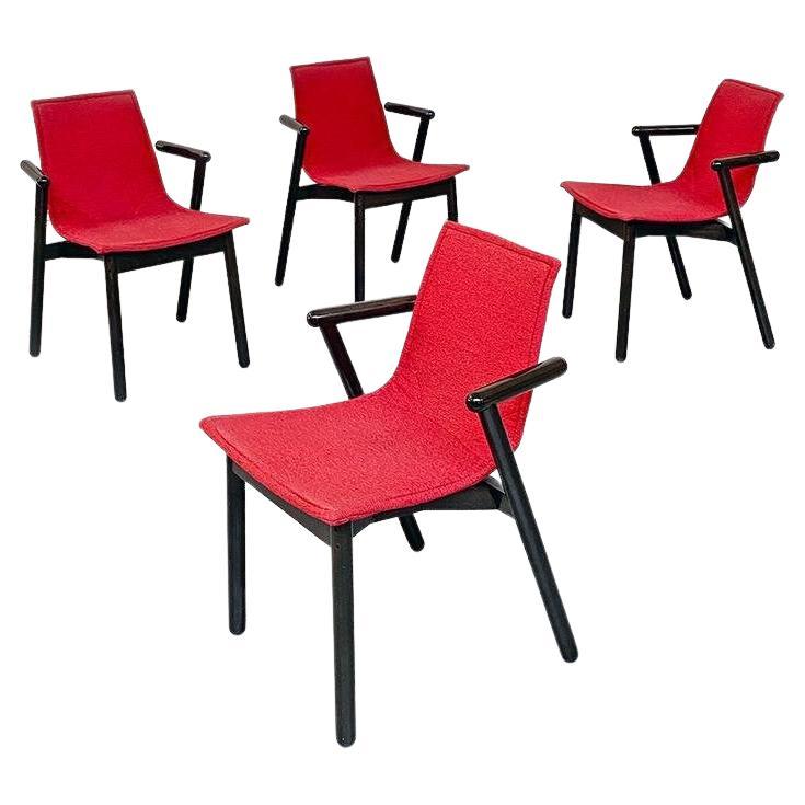 Italian Set of Red Villabianca Chairs by Vico Magistretti for Cassina, 1985 For Sale