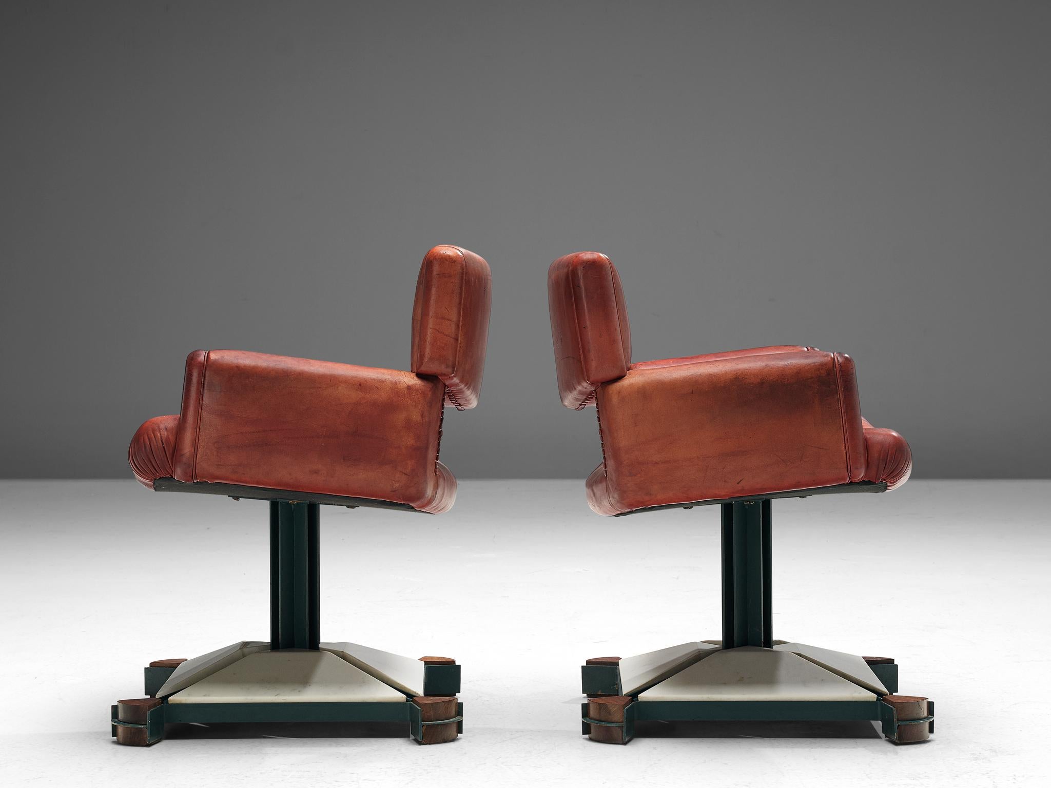 Italian Set of Six Armchairs in Marble and Red Leather For Sale 5
