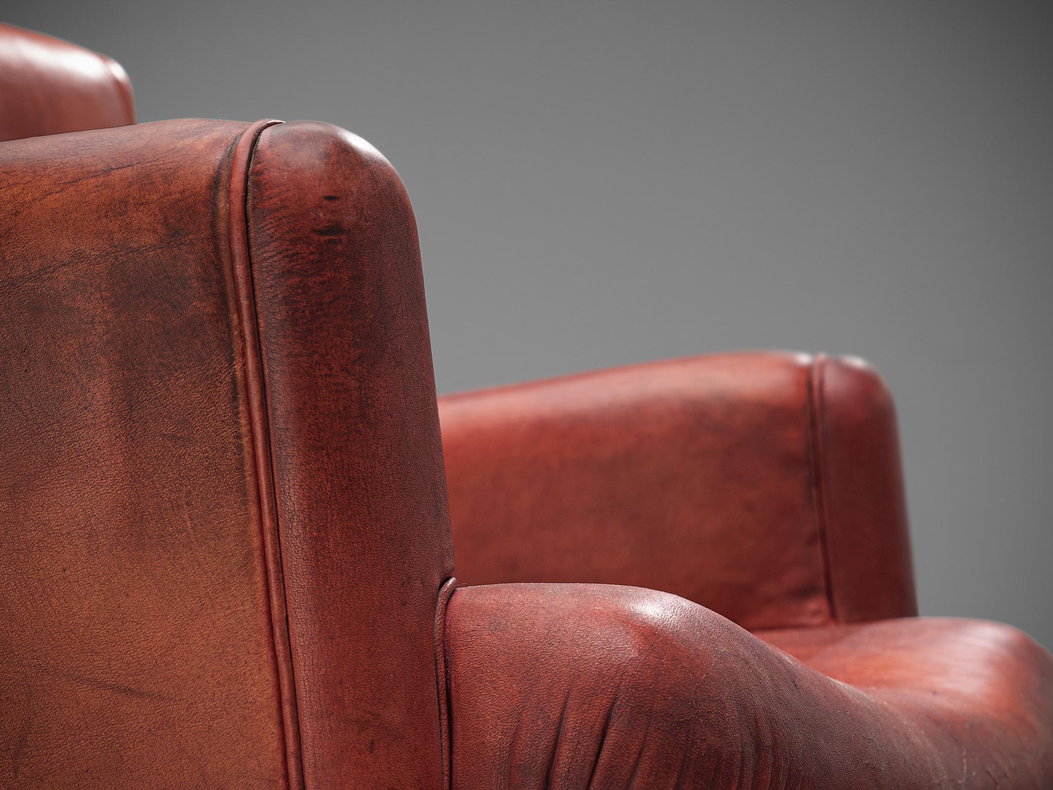 Italian Set of Six Armchairs in Marble and Red Leather For Sale 8