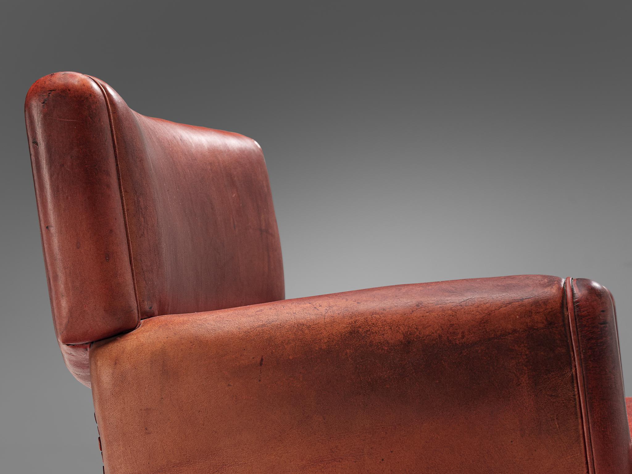 Late 20th Century Italian Set of Six Armchairs in Marble and Red Leather For Sale