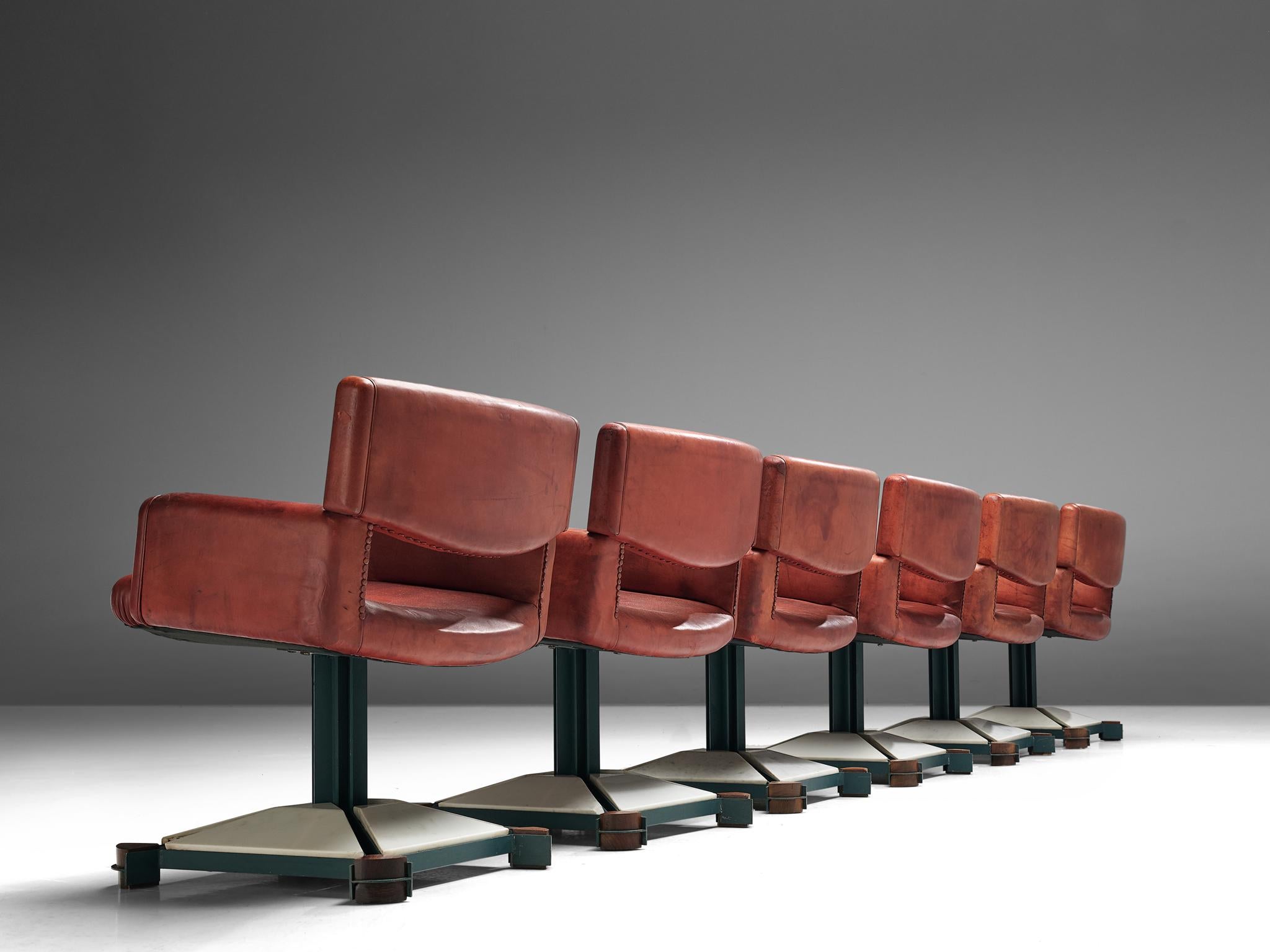 Italian Set of Six Armchairs in Marble and Red Leather For Sale 4