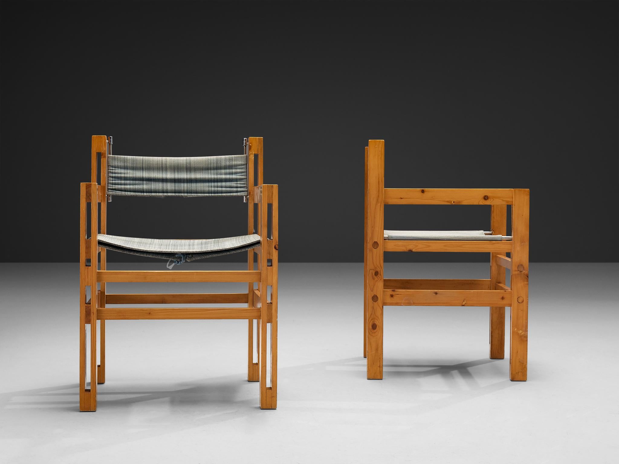 Italian Set of Six Armchairs in Pine with Light Blue Laced Backrest For Sale 4