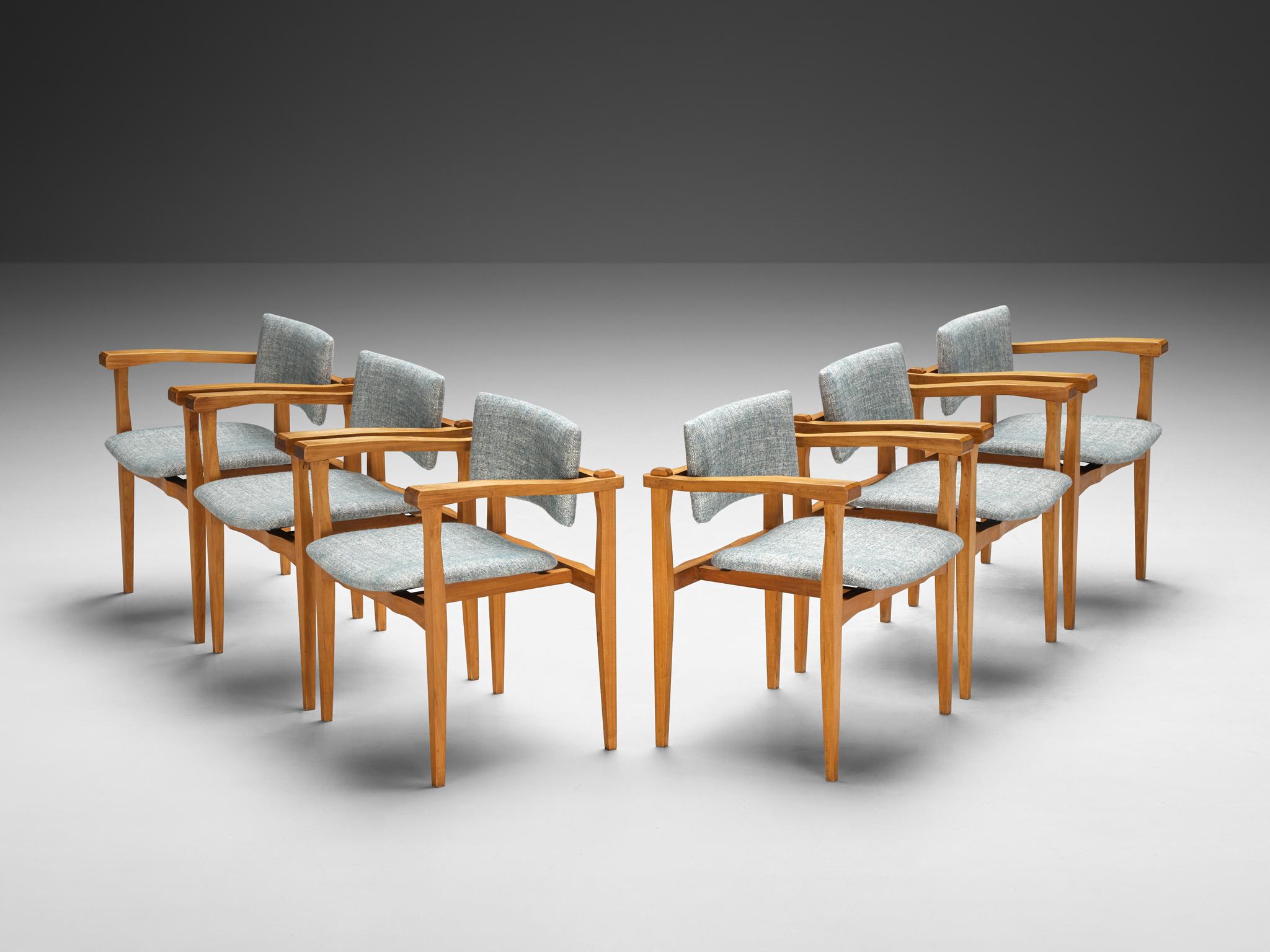 Italienisches Set aus sechs Sesseln aus Nussbaumholz und Pierre Frey-Polsterung  im Angebot 2