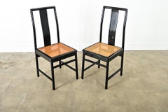 Italienischer Satz von sechs Esszimmerstühlen aus Rohr und Ebenholz