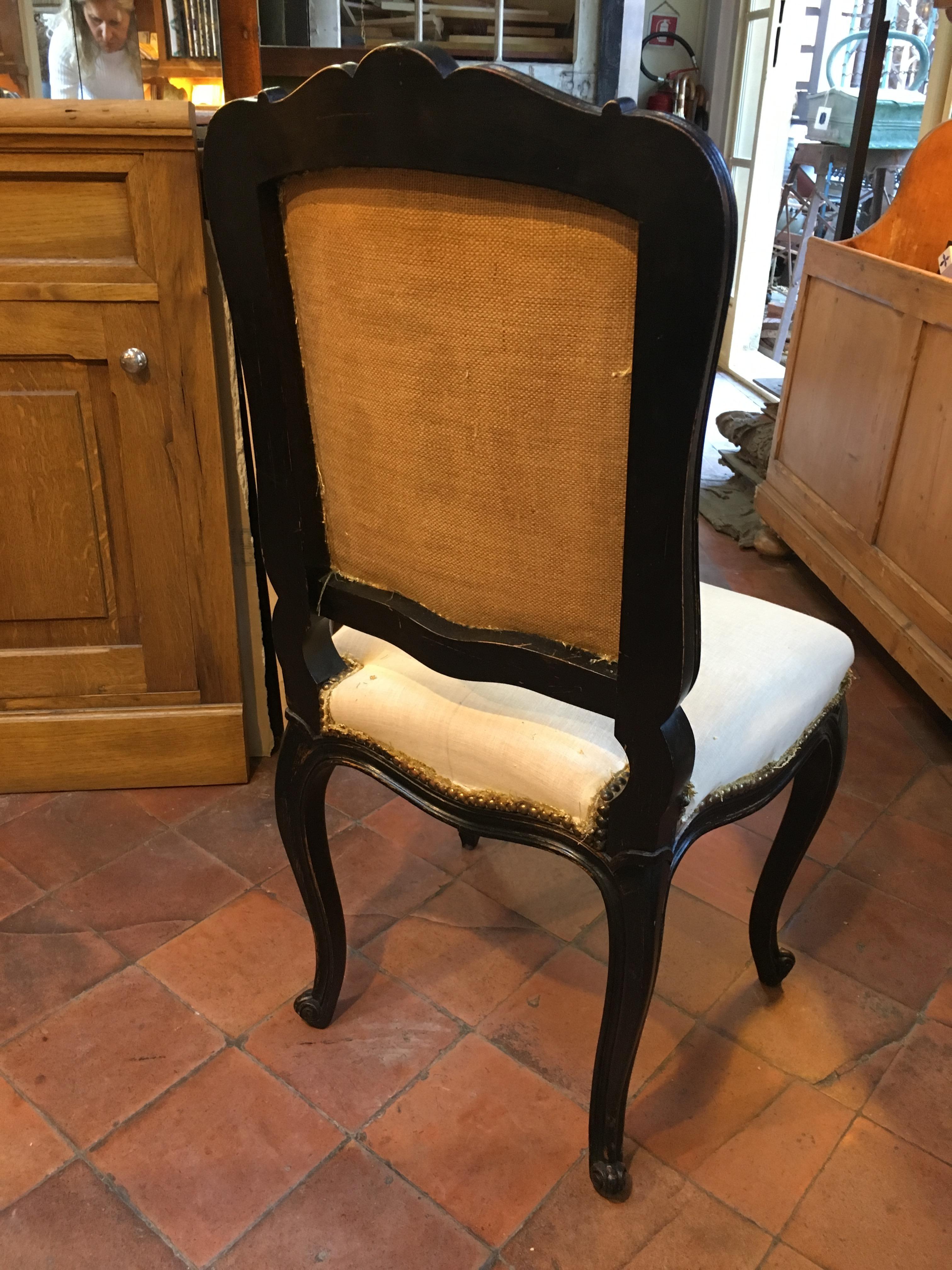 Italian Set of Six Carved Ebonized Chairs with Fabric from 1890s 1