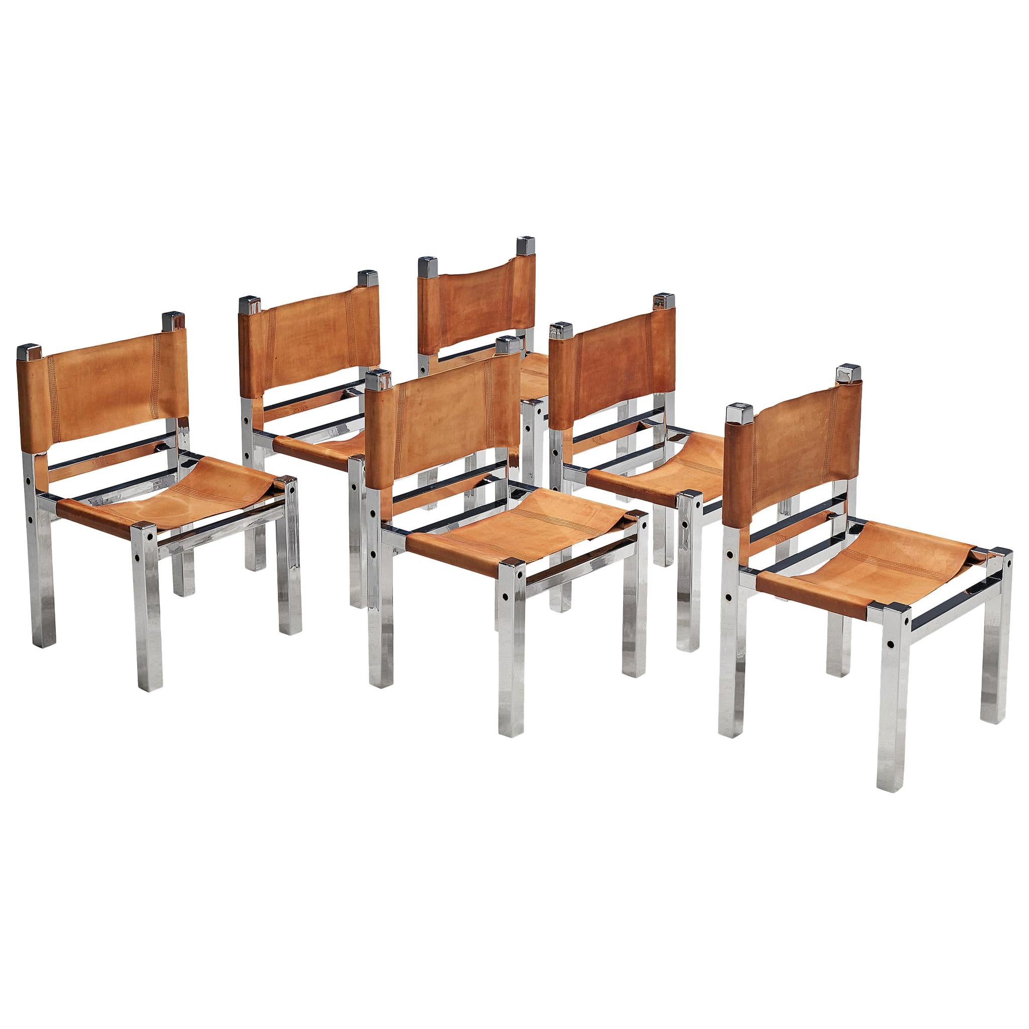 Set of 4 Rare Chrome and Leather Deco Dutch Stacking Chairs at 1stDibs