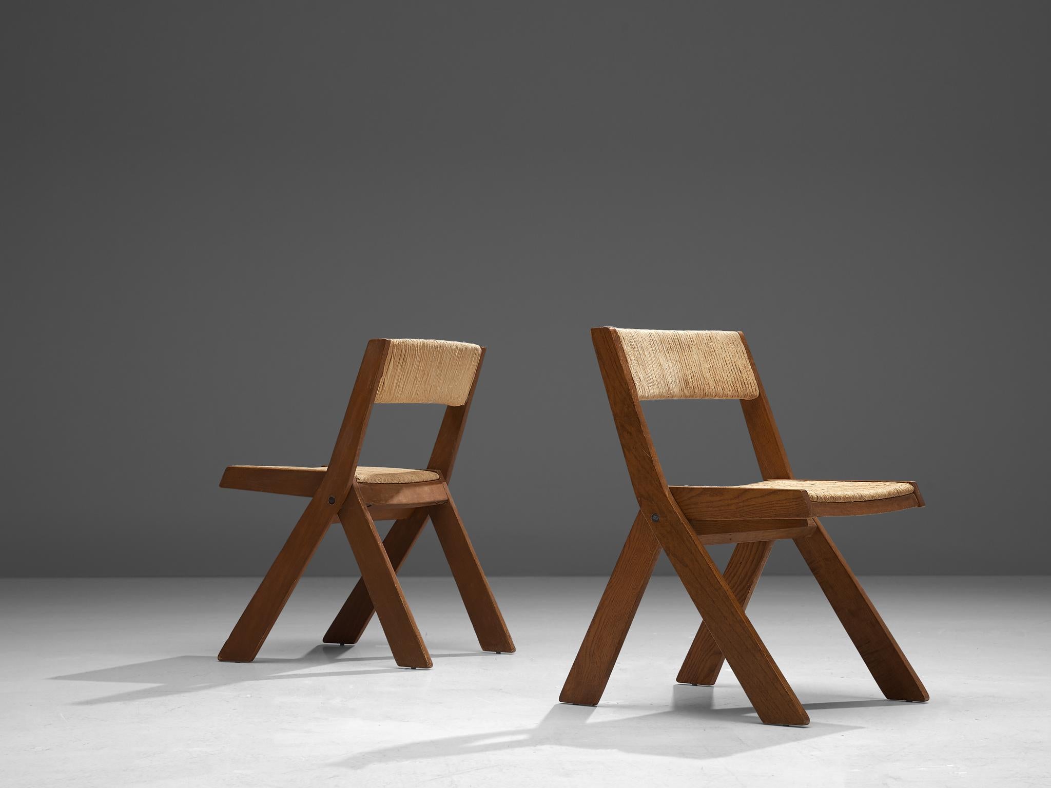 Mid-20th Century Italian Set of Six Chairs with Rope Seats