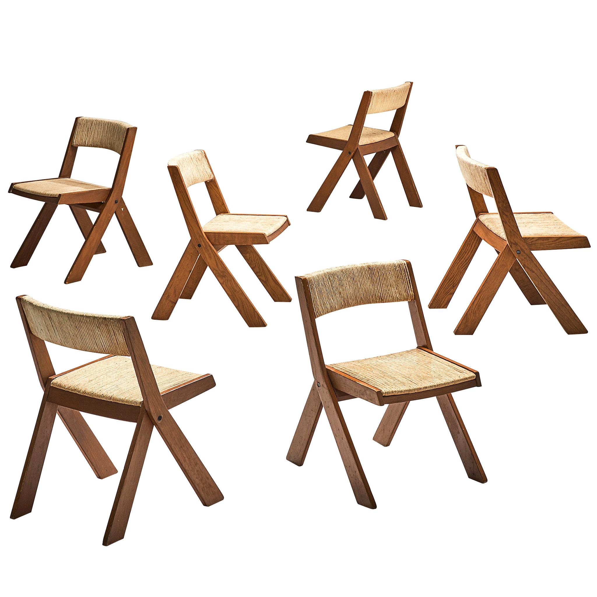 Italian Set of Six Chairs with Rope Seats