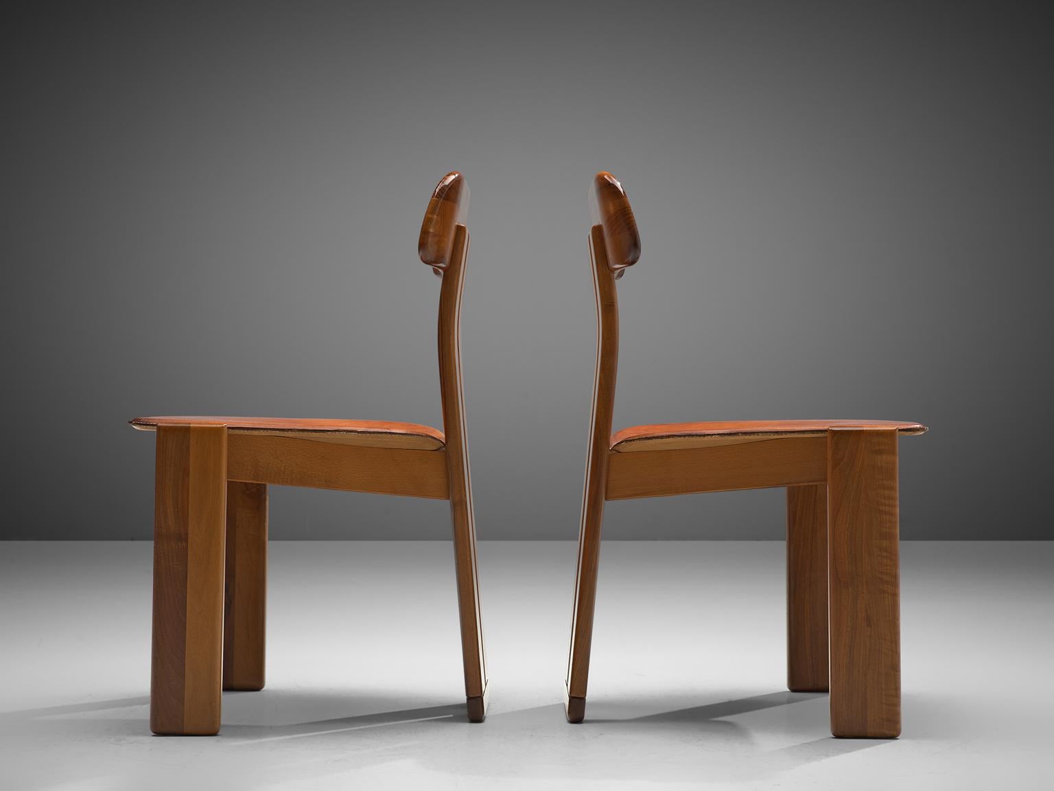 Leather Italian Set of Six Dining Chairs by Sapporo, 1970s