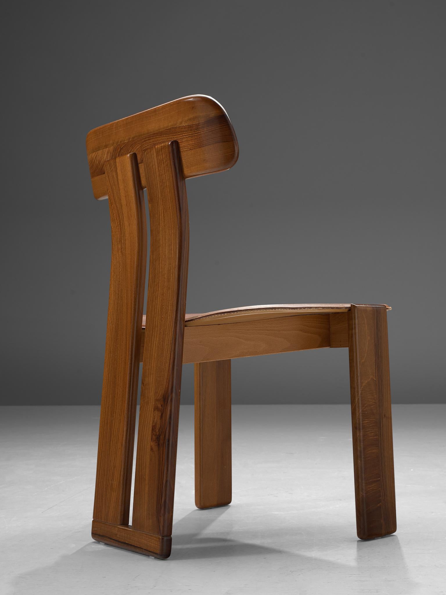 Leather Italian Set of Six Dining Chairs by Sapporo, 1970s