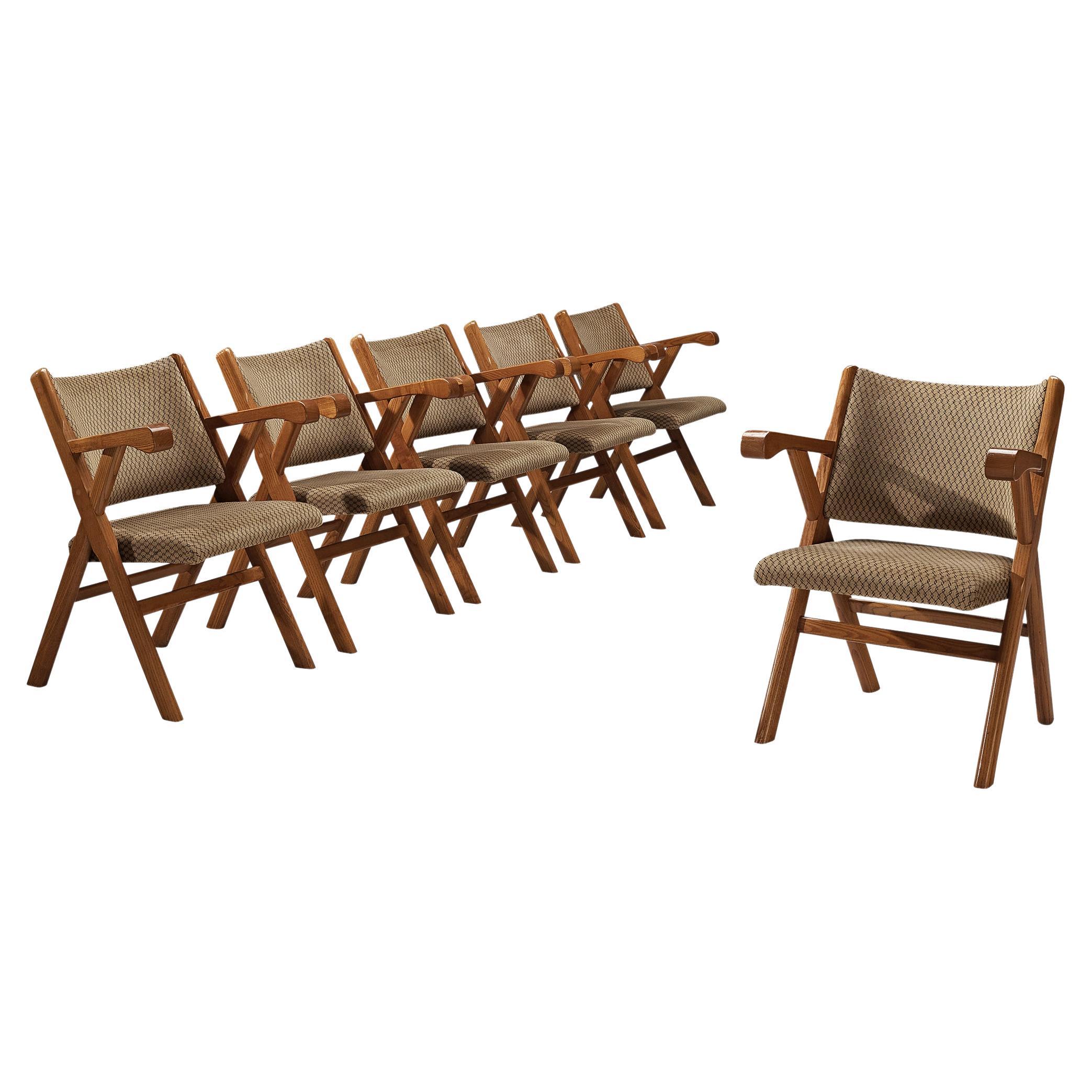 Vintage Retro Brown and Black Fabric Dining Chairs by Pieff, Set of 4