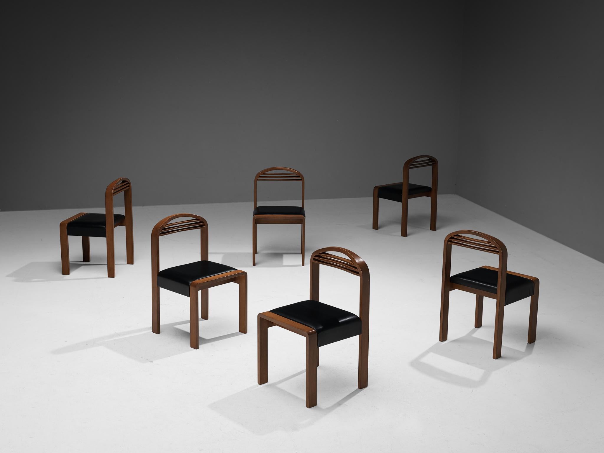 Post-Modern Italian Set of Six Dining Chairs with Sculptural Round Backrests For Sale