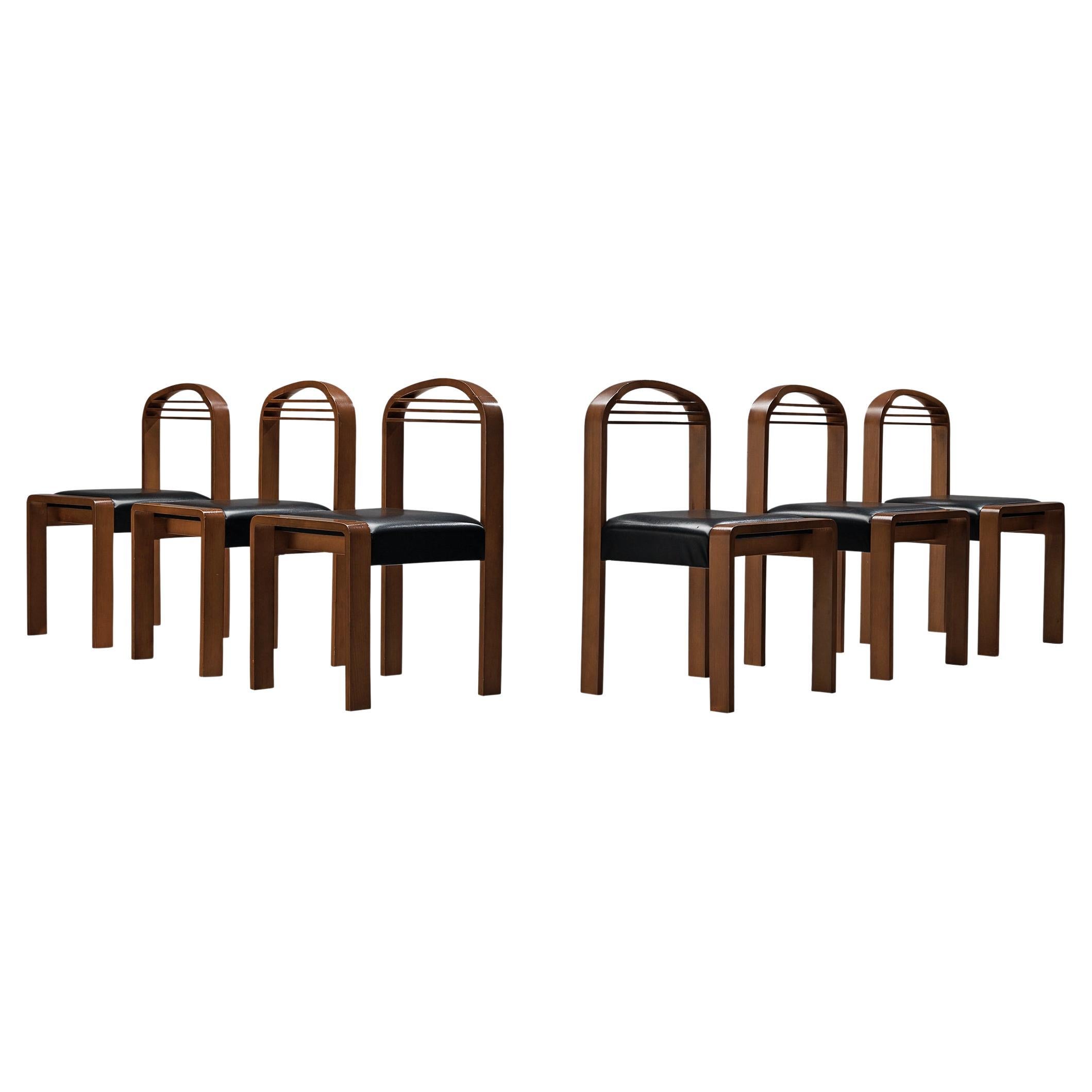 Italian Set of Six Dining Chairs with Sculptural Round Backrests For Sale