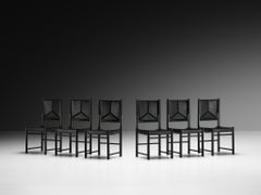 Italian Set of Six Dining Chairs in Black Upholstery with Black Frame