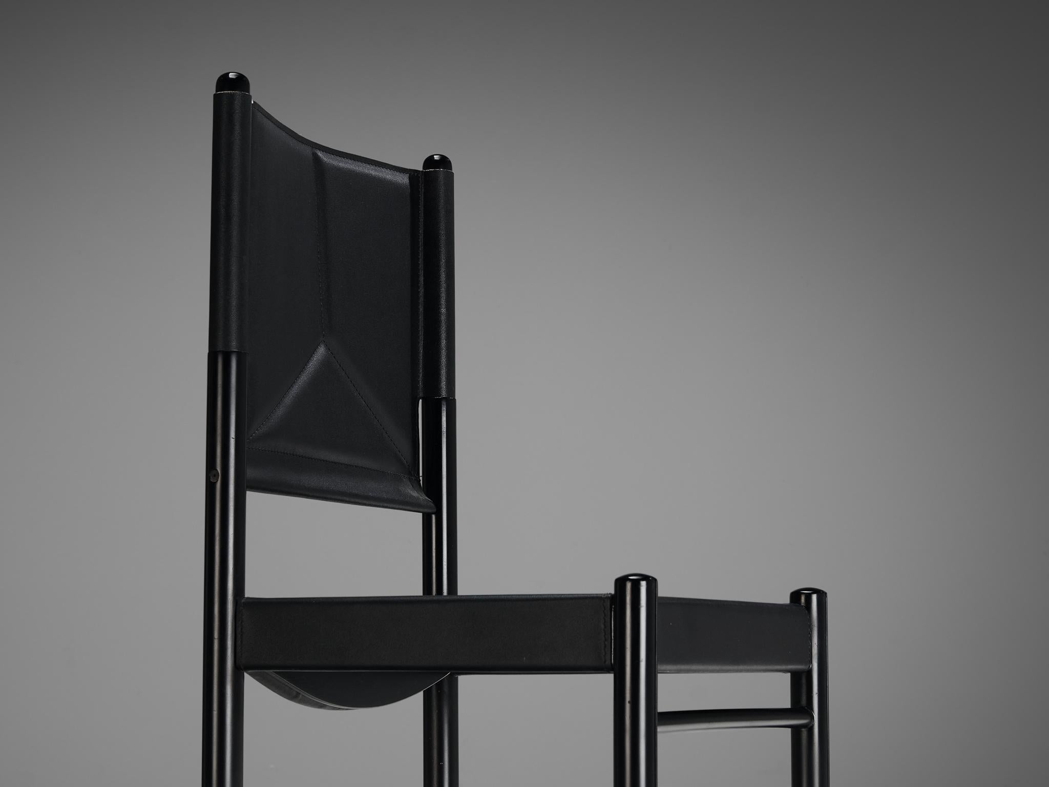 Late 20th Century Italian Set of Six Dining Chairs in Black Upholstery with Black Frame  For Sale