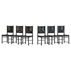 Italian Set of Six Dining Chairs in Black Upholstery with Black Frame 