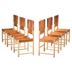 Retro Italian Set of Six Dining Chairs in Cognac Leather