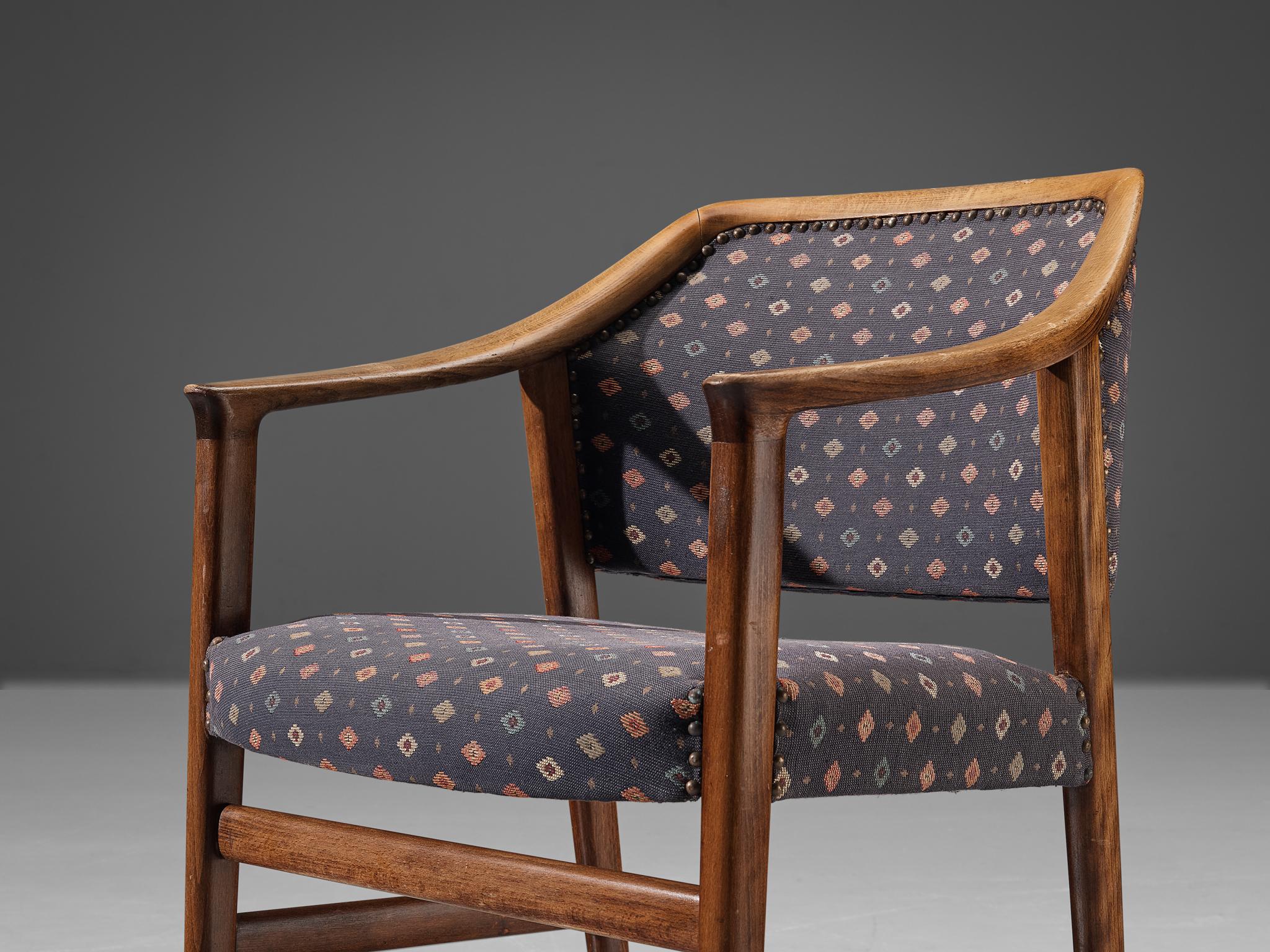 Mid-20th Century Italian Set of Six Dining Chairs in Patterned Upholstery For Sale