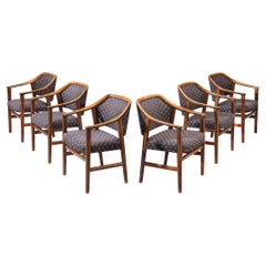 Retro Italian Set of Six Dining Chairs in Patterned Upholstery
