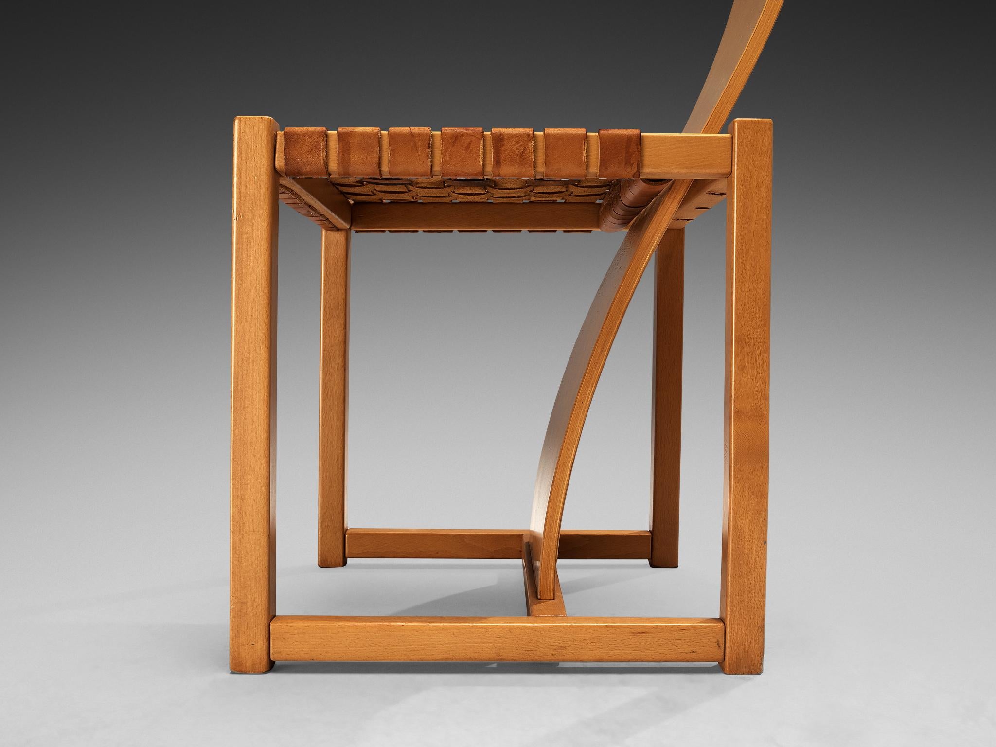 Italian Set of Six Dining Chairs with Woven Leather Seats In Good Condition For Sale In Waalwijk, NL