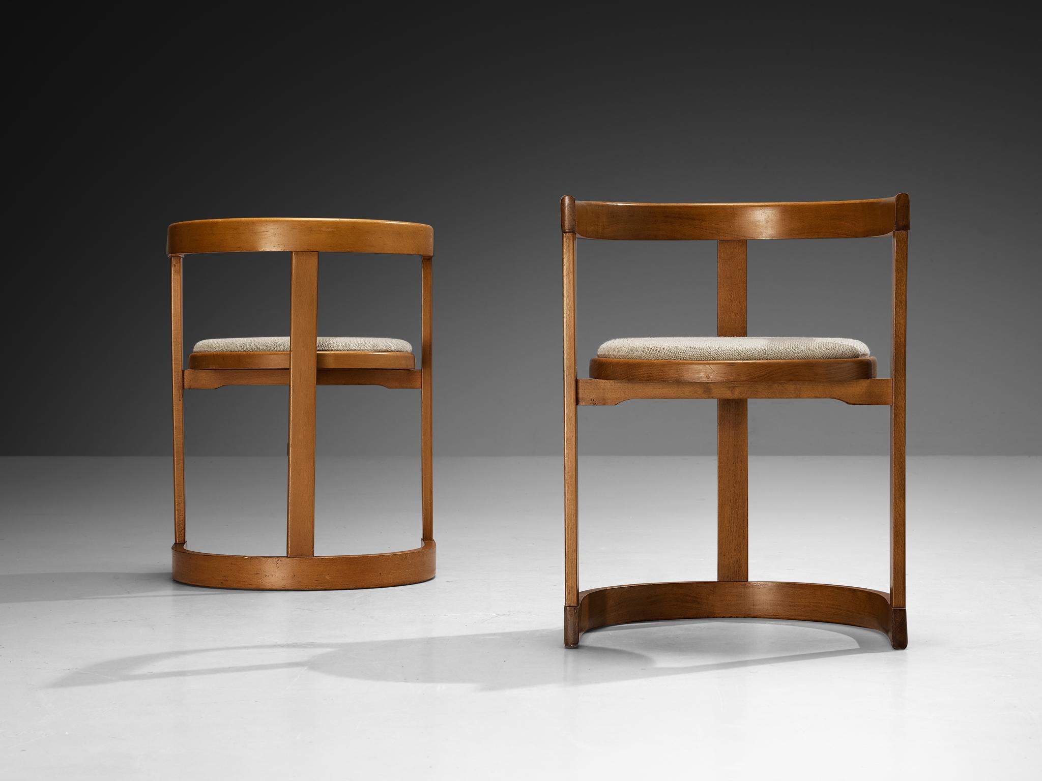 Metà XX secolo Set italiano di sei sedie da pranzo scultoree in Wood e rivestimento in tessuto in vendita