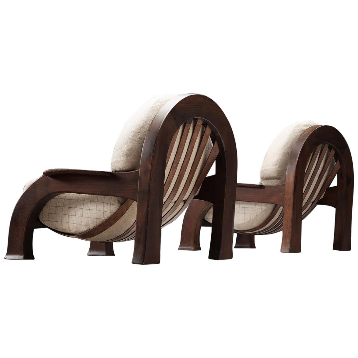 Italian Set of Sturdy Lounge Chairs in Oak
