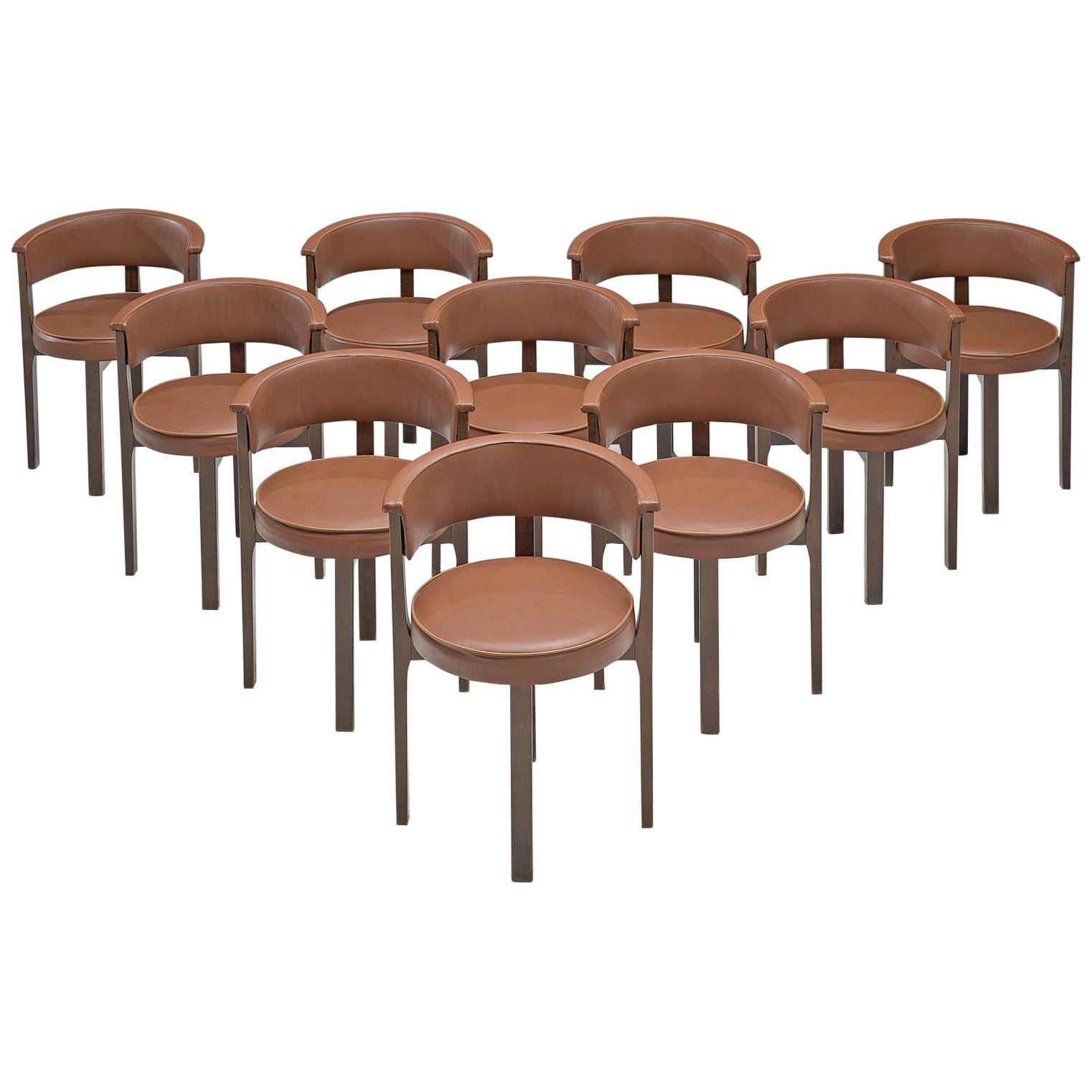 Dutch Set of Ten Armchairs with Round Seat