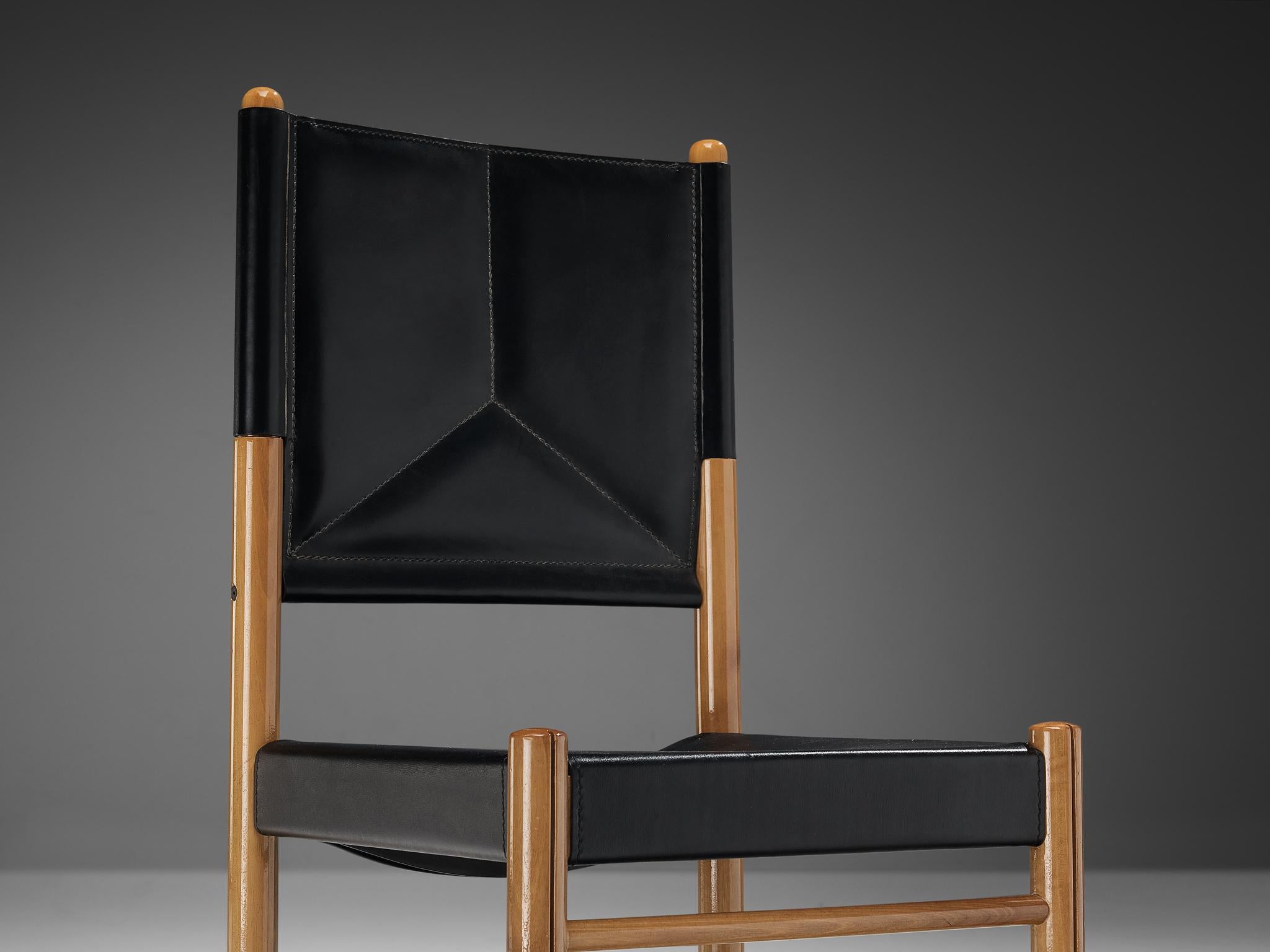 Italian Set of Ten Dining Chairs in Black and Cognac Leather 5