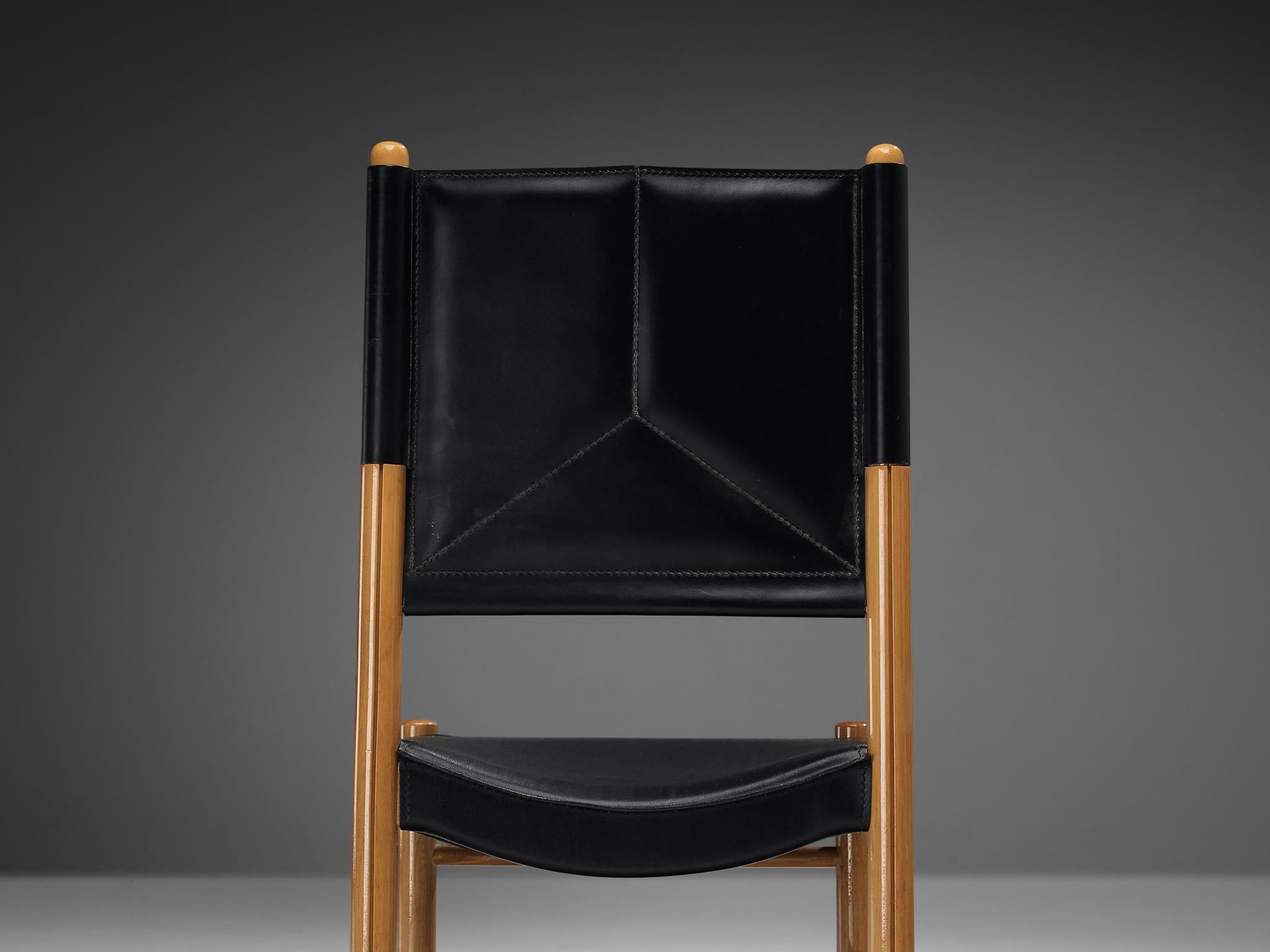 Italian Set of Ten Dining Chairs in Black and Cognac Leather 6
